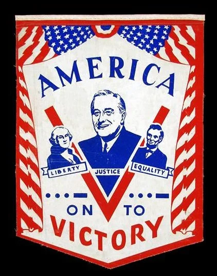 America V on to Victory Banner with Images of Washington